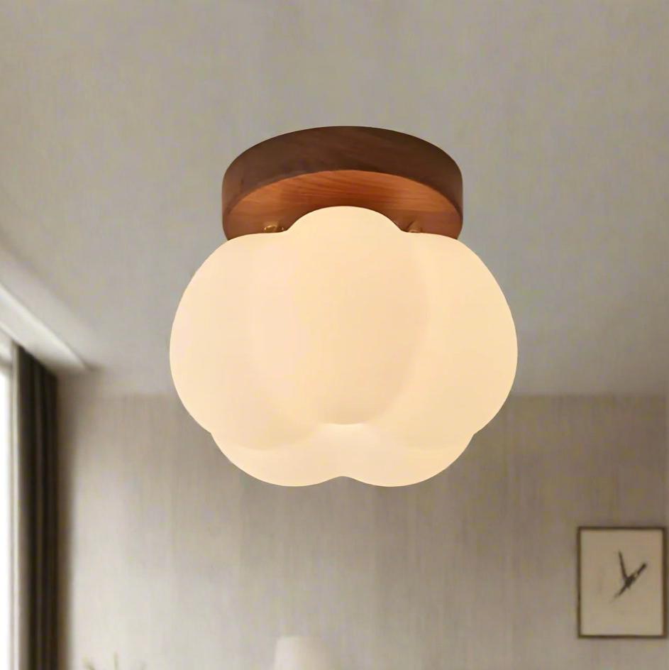Plafonnier japonais design bois et verre dépoli