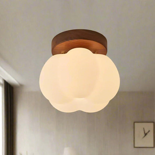 Plafonnier japonais design bois et verre dépoli