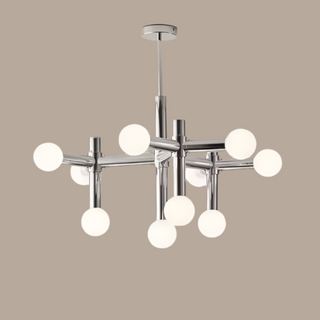 Suspension design métal argenté à globes lumineux
