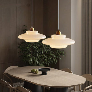 Suspension vintage verre blanc laiteux et laiton