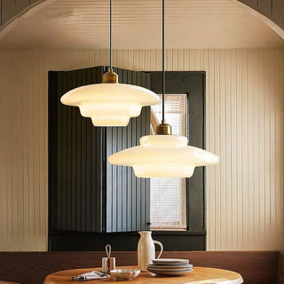 Suspension vintage verre blanc laiteux et laiton