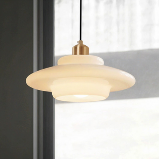 Suspension vintage verre blanc laiteux et laiton