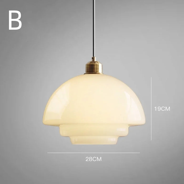 Suspension vintage verre blanc laiteux et laiton