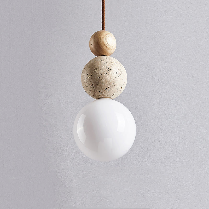 Suspension moderne travertin et bois design naturel