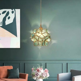 Suspension design florale en verre et métal doré
