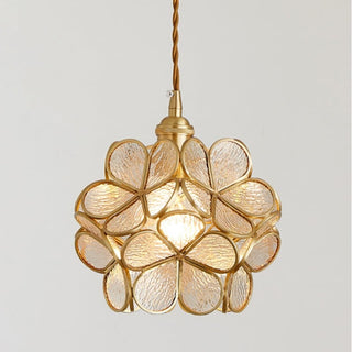 Suspension design florale en verre et métal doré