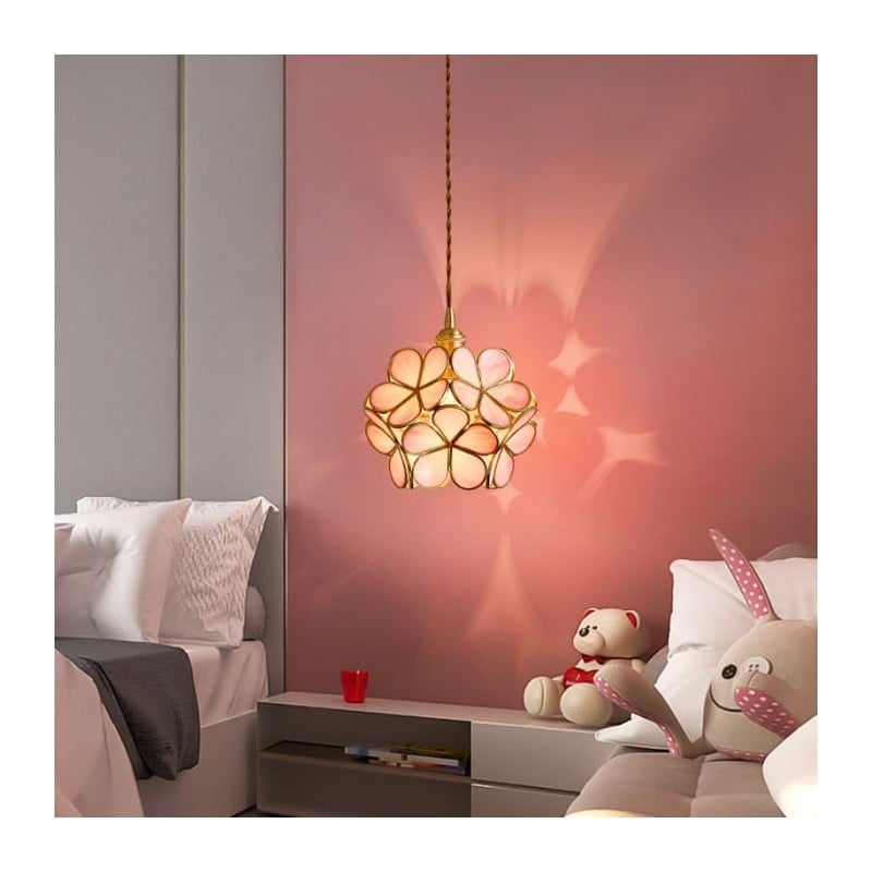 Suspension design florale en verre et métal doré