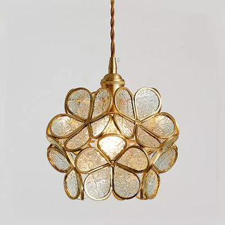 Suspension design florale en verre et métal doré