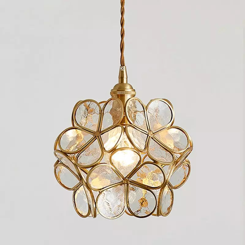 Suspension design florale en verre et métal doré