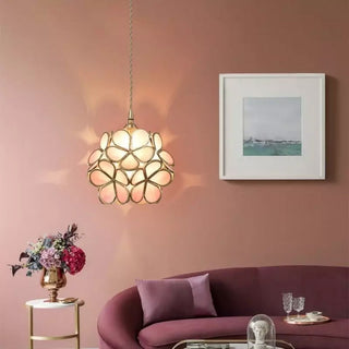 Suspension design florale en verre et métal doré