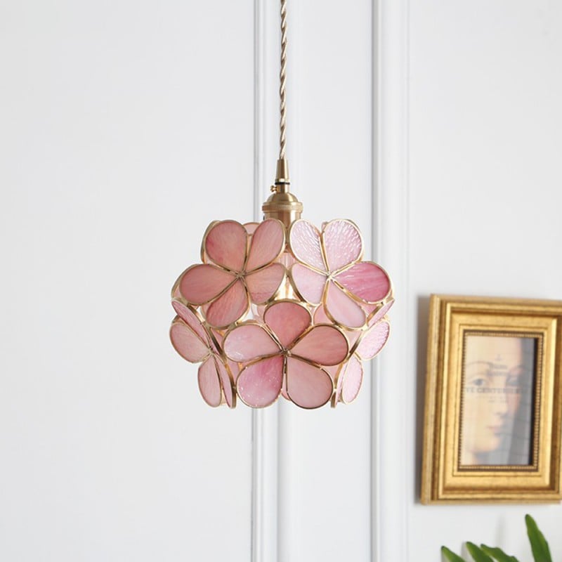 Suspension design florale en verre et métal doré