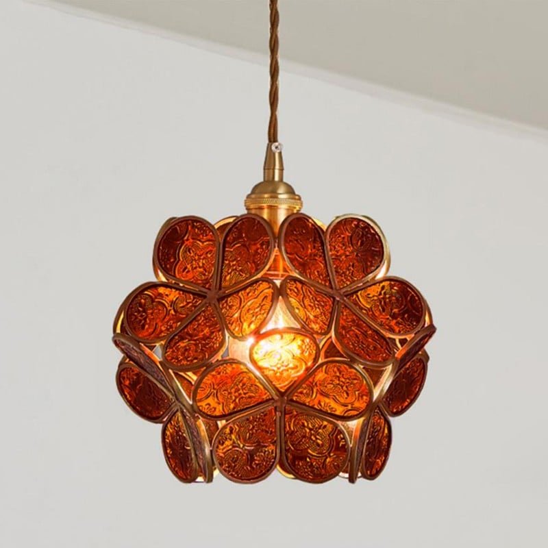 Suspension design florale en verre et métal doré