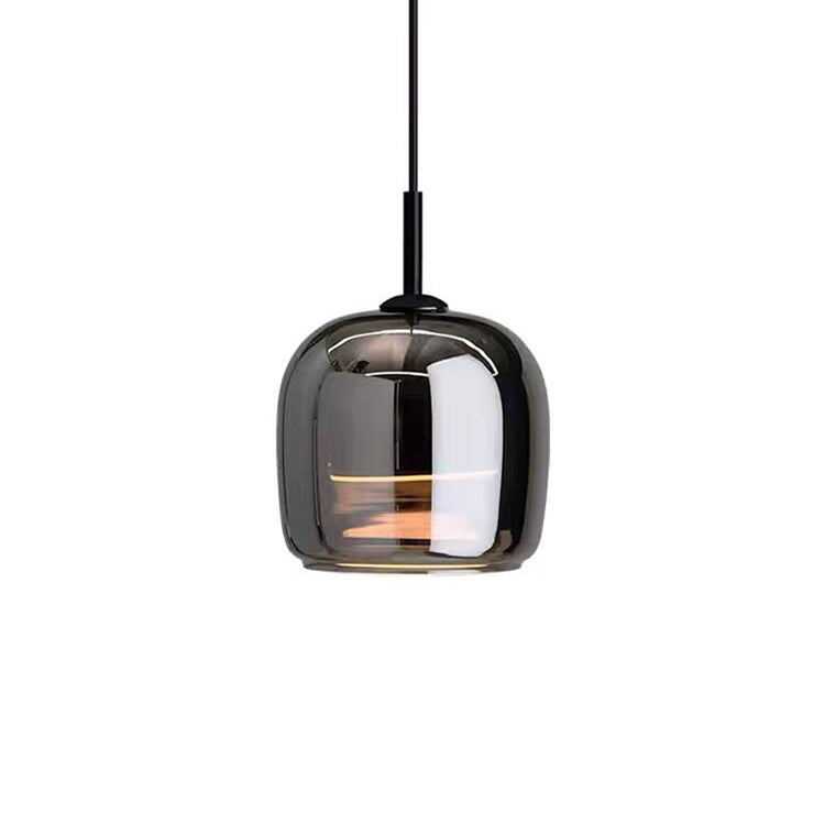 Suspension design verre noir effet miroir moderne