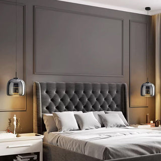 Suspension design verre noir effet miroir moderne