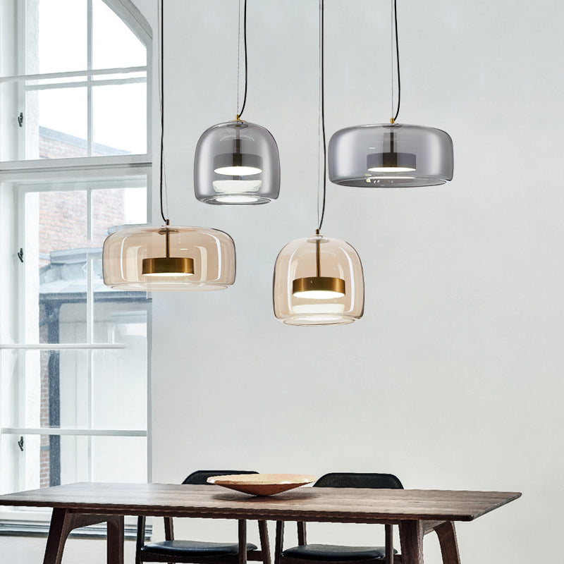 Suspension moderne en verre fumé et métal doré