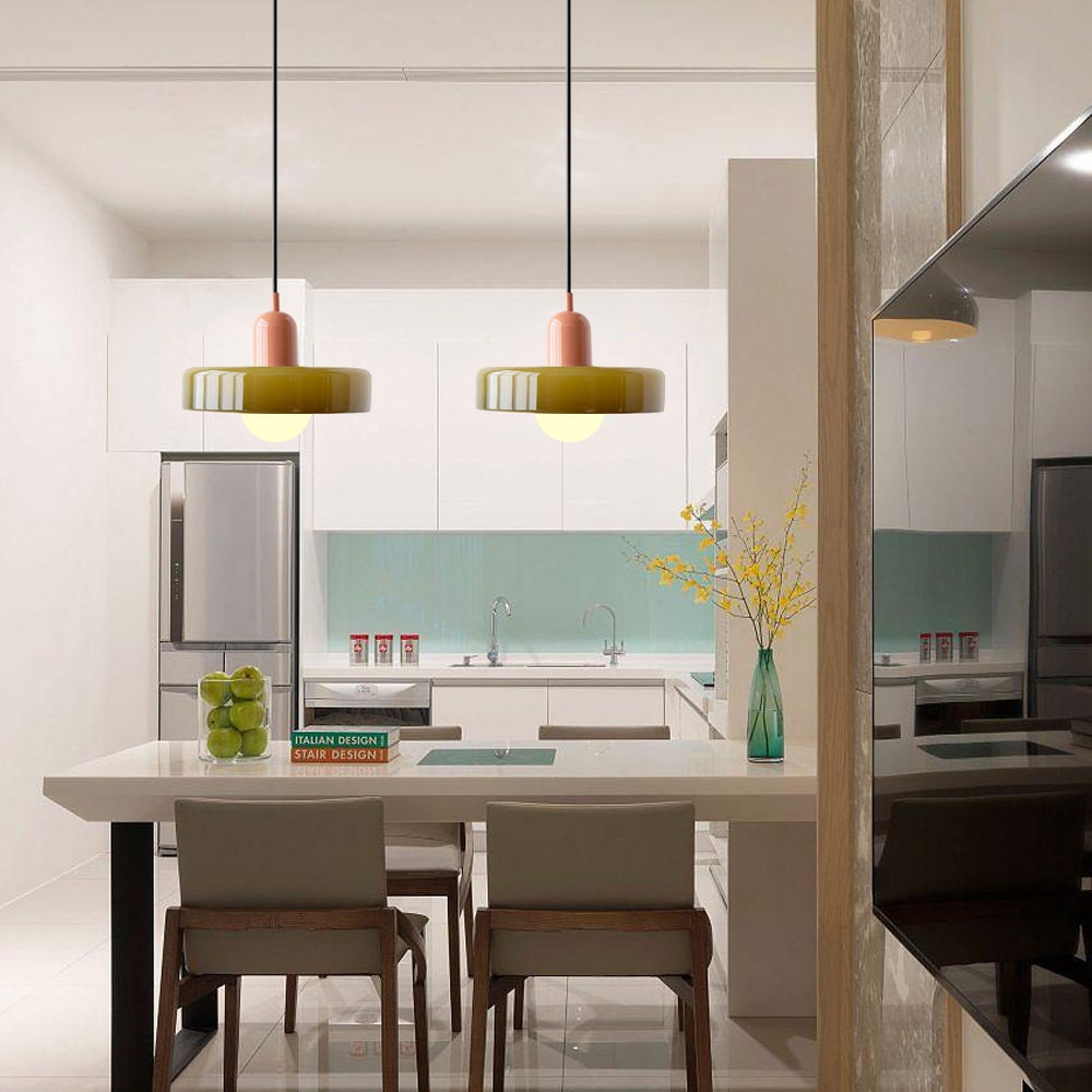 Suspension design moderne bicolore en verre coloré