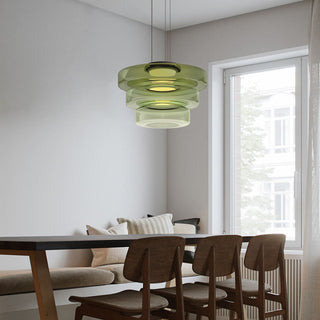 Suspension moderne verre Bauhaus triple niveau ambrée