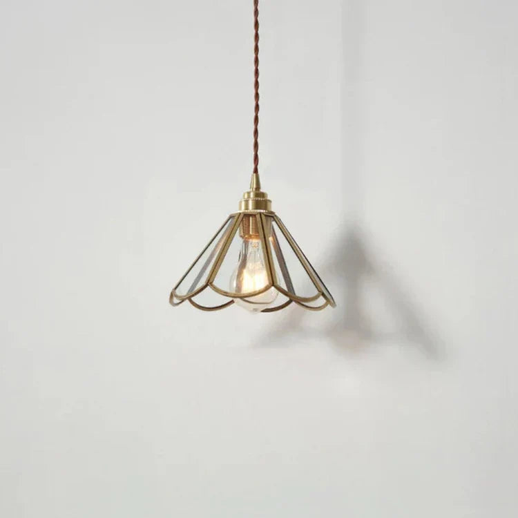 Suspension vintage en verre et laiton géométrique
