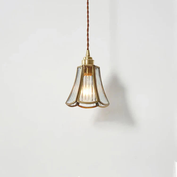 Suspension vintage en verre et laiton géométrique