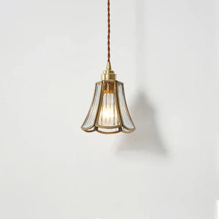 Suspension vintage en verre et laiton géométrique