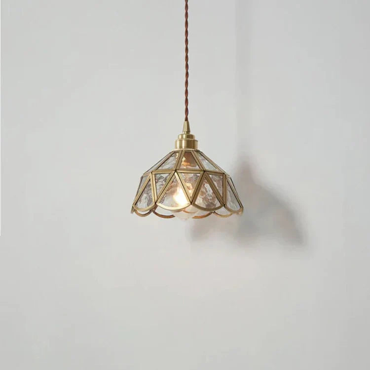 Suspension vintage en verre et laiton géométrique
