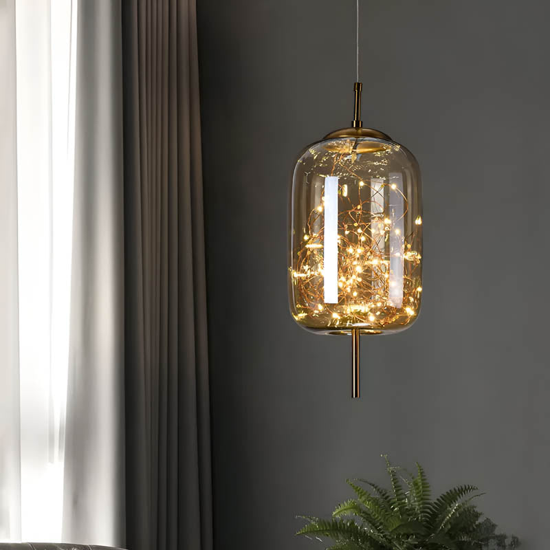 Suspension design moderne verre fumé et LED dorées