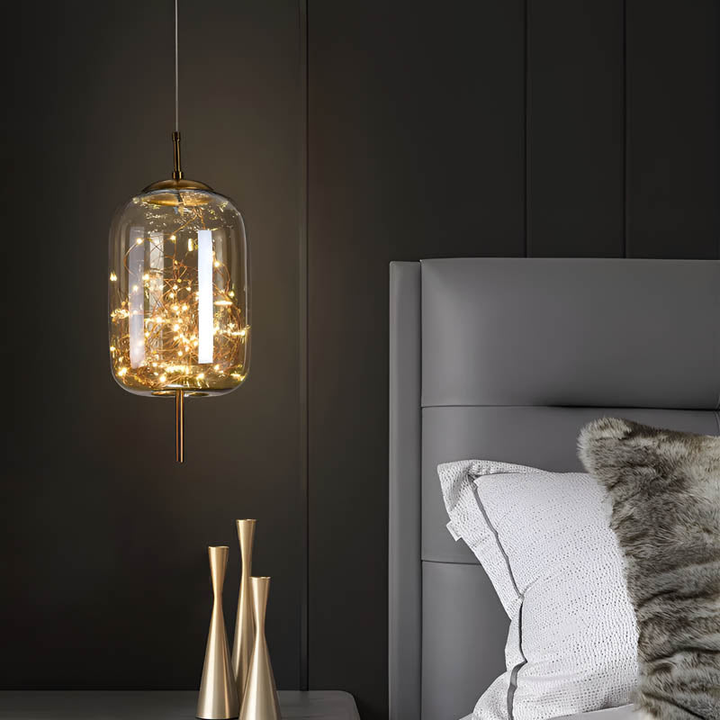 Suspension design moderne verre fumé et LED dorées