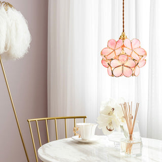Suspension design florale en verre et métal doré