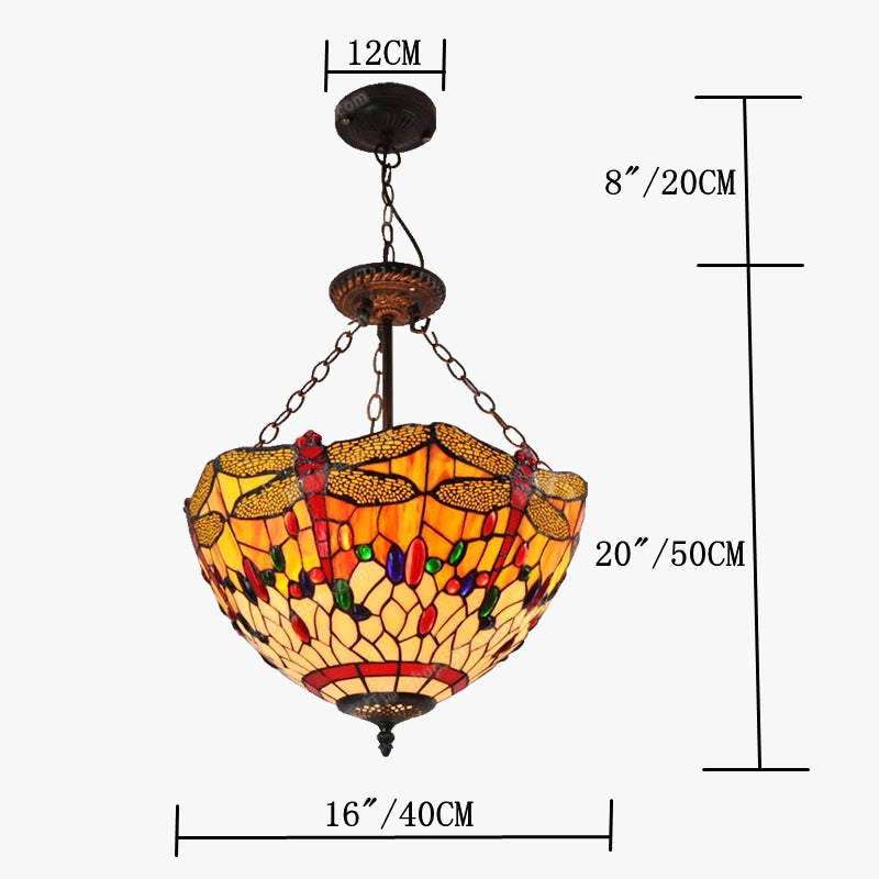 Suspension style Tiffany libellule en verre coloré