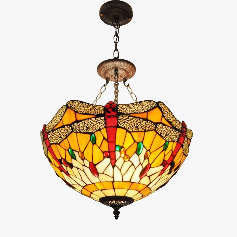 Suspension style Tiffany libellule en verre coloré