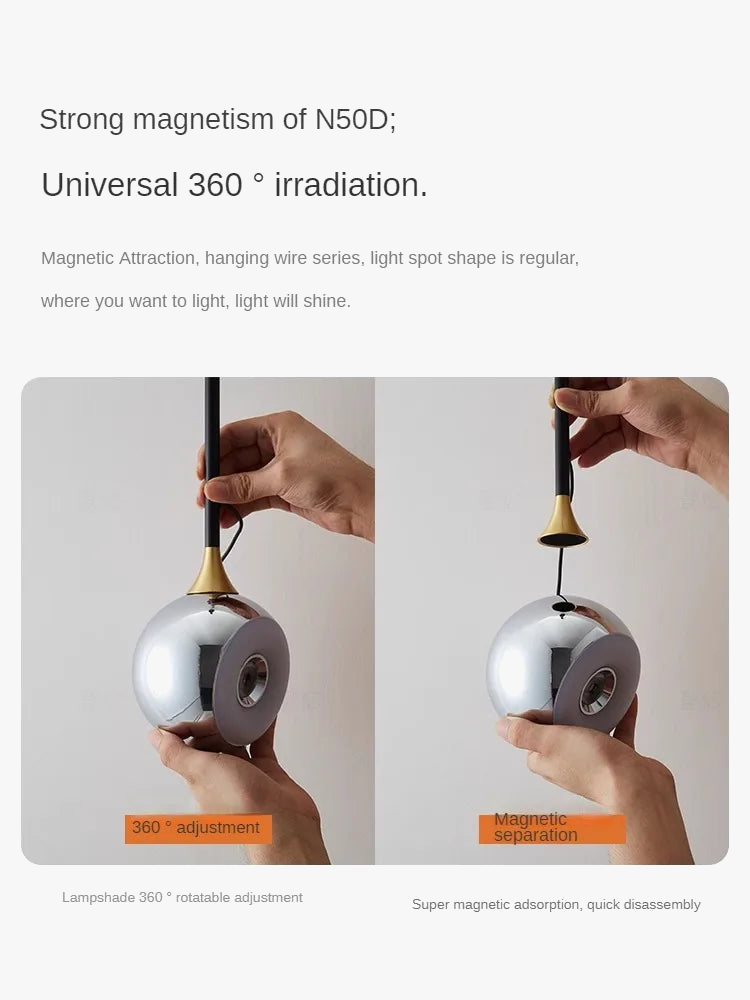 Suspension design minimaliste métal et verre sphérique