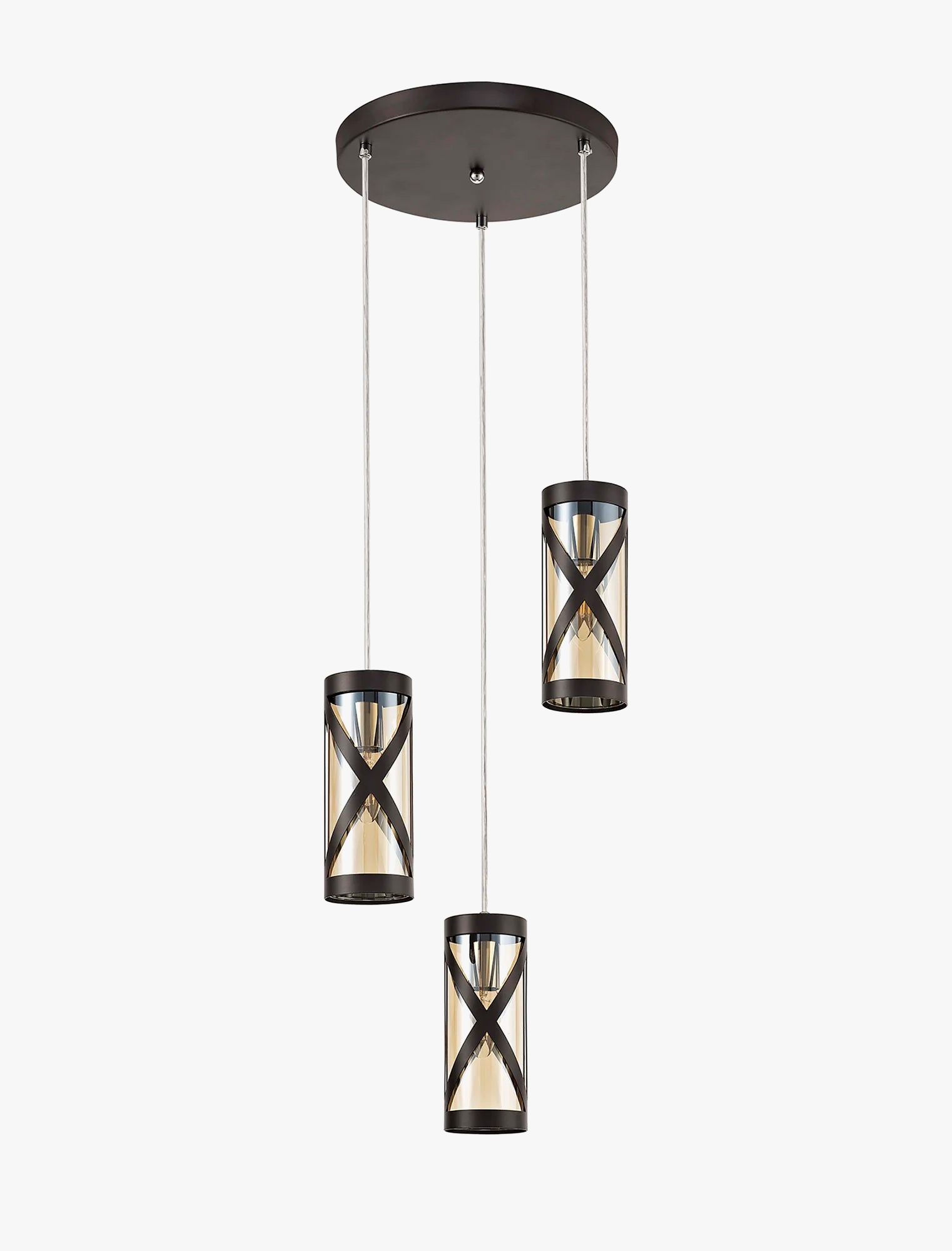 Suspension design industrielle métal noir triple pendants