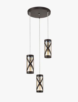 Suspension design industrielle métal noir triple pendants