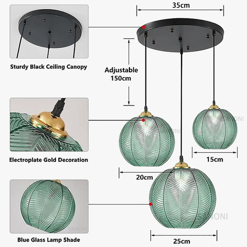 Suspension verre strié vert design moderne nordique