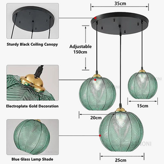 Suspension verre strié vert design moderne nordique