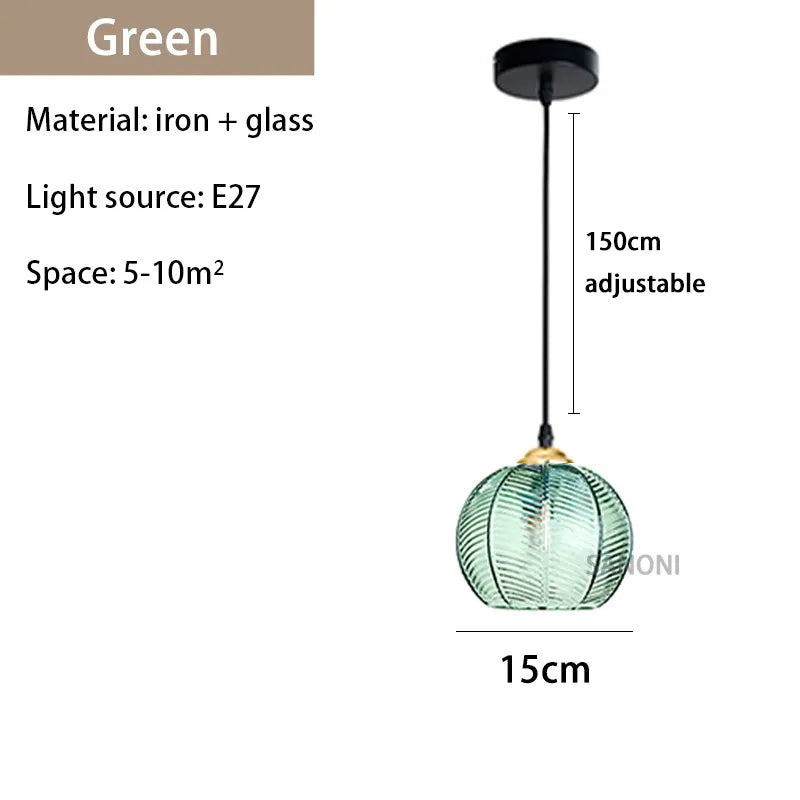 Suspension verre strié vert design moderne nordique
