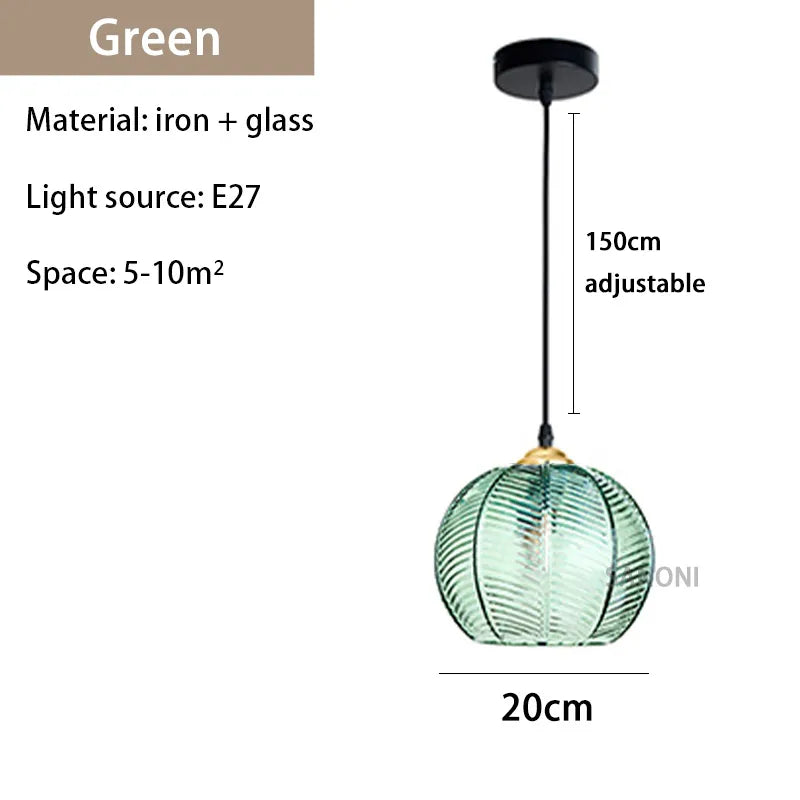 Suspension verre strié vert design moderne nordique