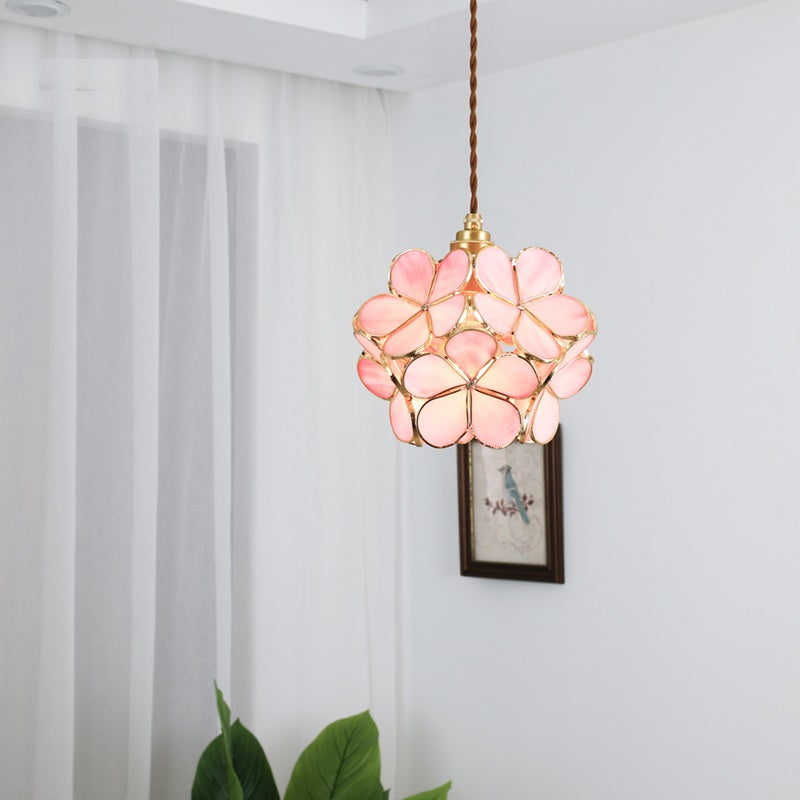 Suspension design florale en verre et métal doré