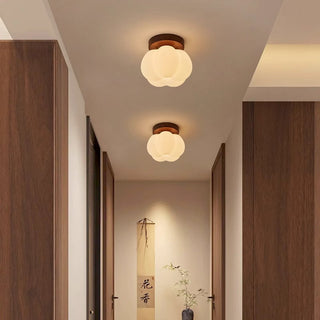 Plafonnier japonais design bois et verre dépoli
