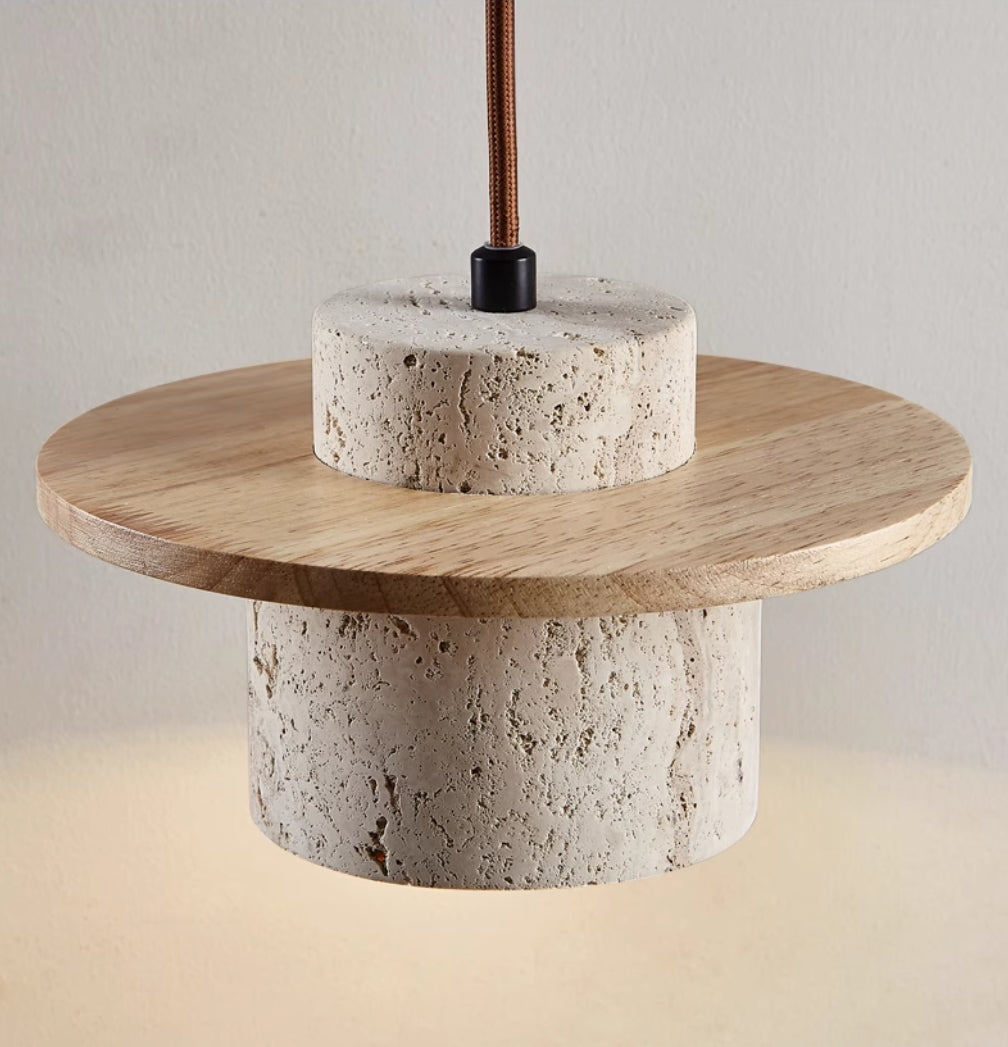 Suspension design en travertin et bois naturel