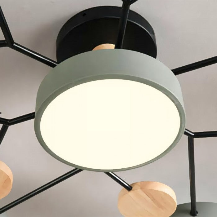Plafonnier LED design scandinave bois et métal vert
