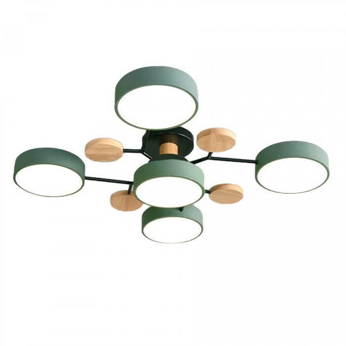 Plafonnier LED design scandinave bois et métal vert
