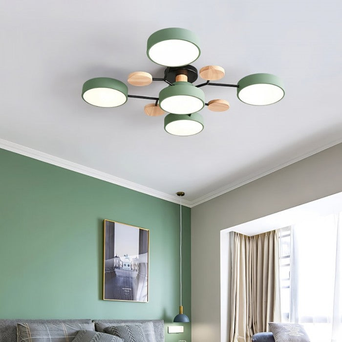 Plafonnier LED design scandinave bois et métal vert