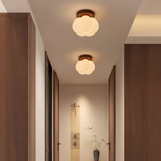 Plafonnier japonais design bois et verre dépoli