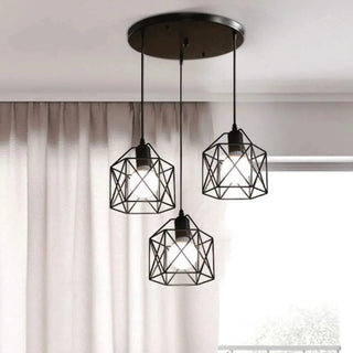 Suspension vintage à 3 têtes en métal noir classique