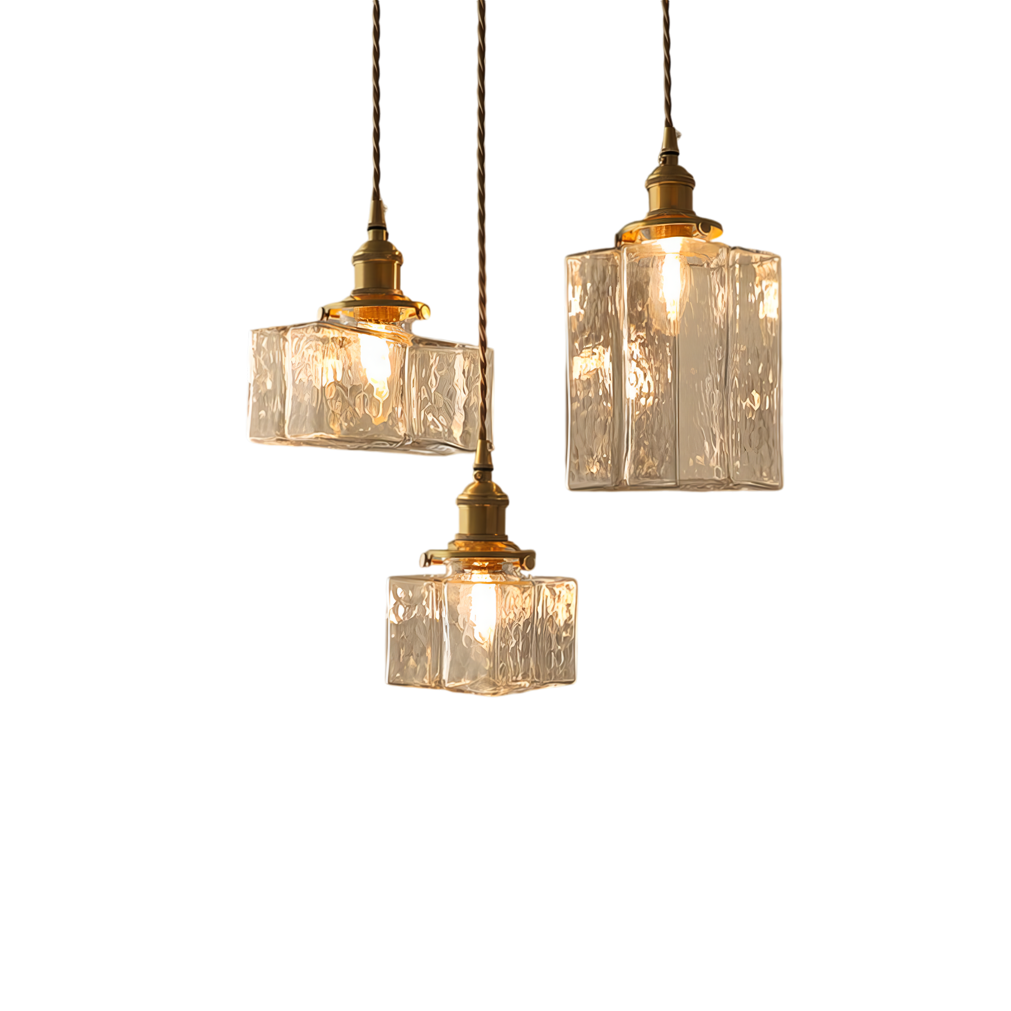 Suspension vintage en verre et métal doré design