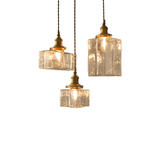 Suspension vintage en verre et métal doré design