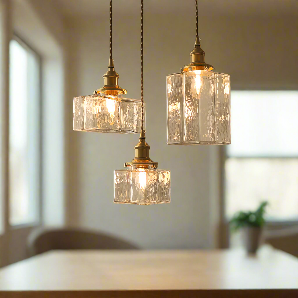 Suspension vintage en verre et métal doré design