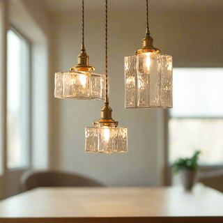 Suspension vintage en verre et métal doré design