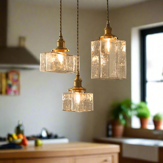 Suspension vintage en verre et métal doré design